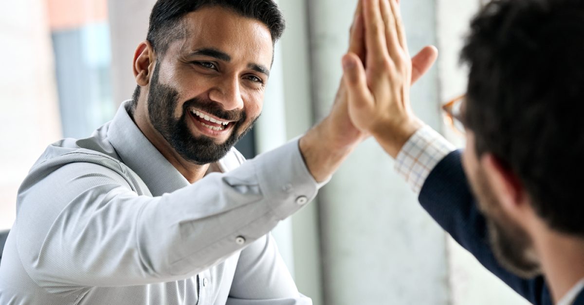 Indian,Happy,Smiling,Multiracial,Professional,Ceo,Businessman,Giving,Highfive,To Indian,Happy,Smiling,Multiracial,Professional,Ceo,Businessman,Giving,Highfive,To